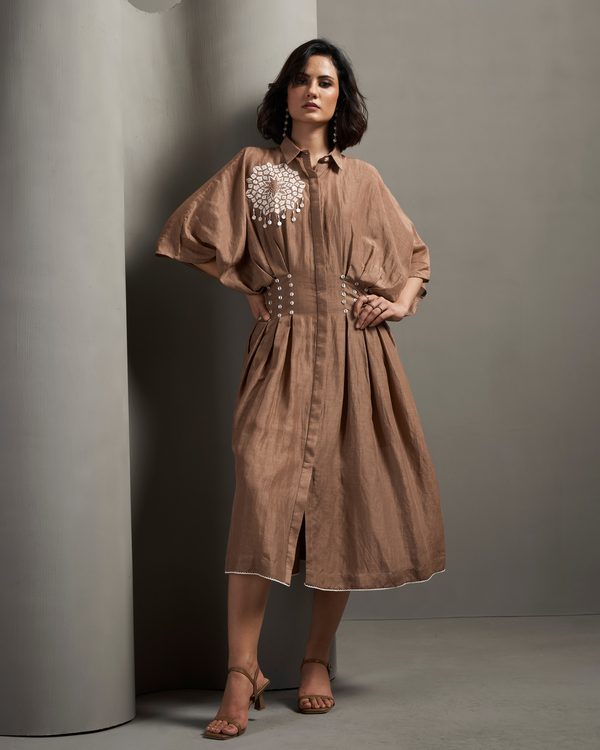 Chocolate Shell Linen Dress