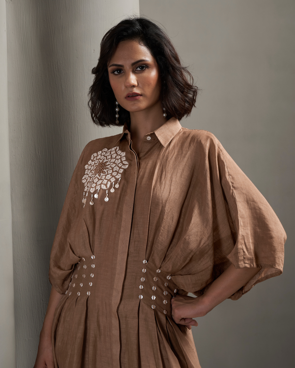 Chocolate Shell Linen Dress
