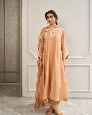 Muted Peach Malai Chanderi Suit Set