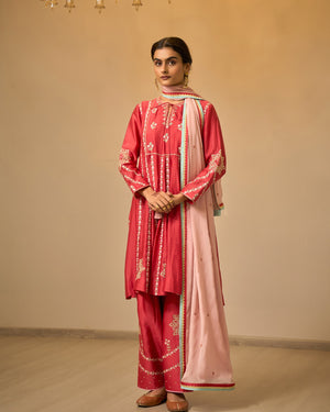Ruby Red Embroidered Chanderi Suit Set