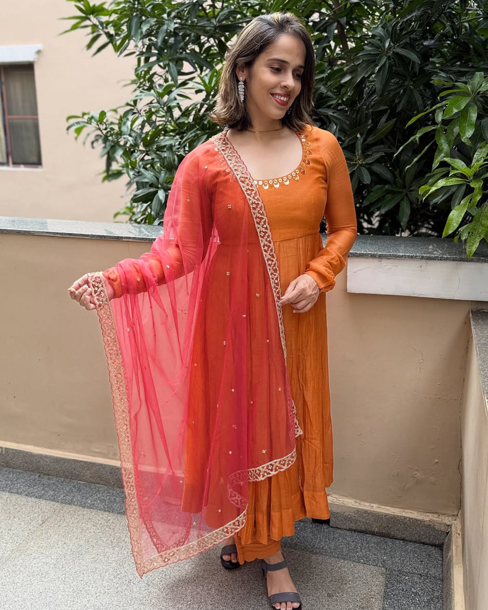 Saina Nehwal In Terracotta Mirrorwork Chanderi Suit Set