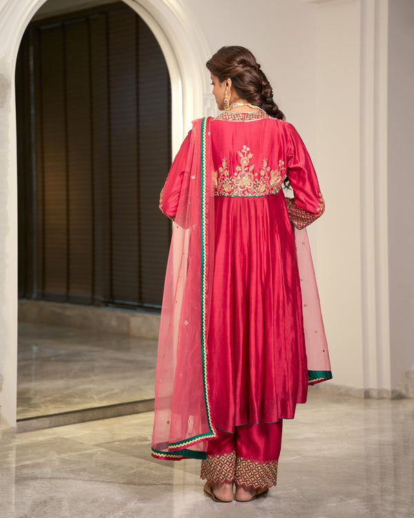 Hot Pink Embroidered Chanderi Suit Set