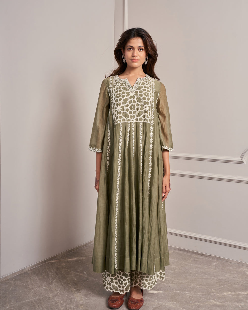 Moss Embroidered Chanderi Kurta Set