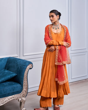 Terracotta Mirrorwork Chanderi Suit Set