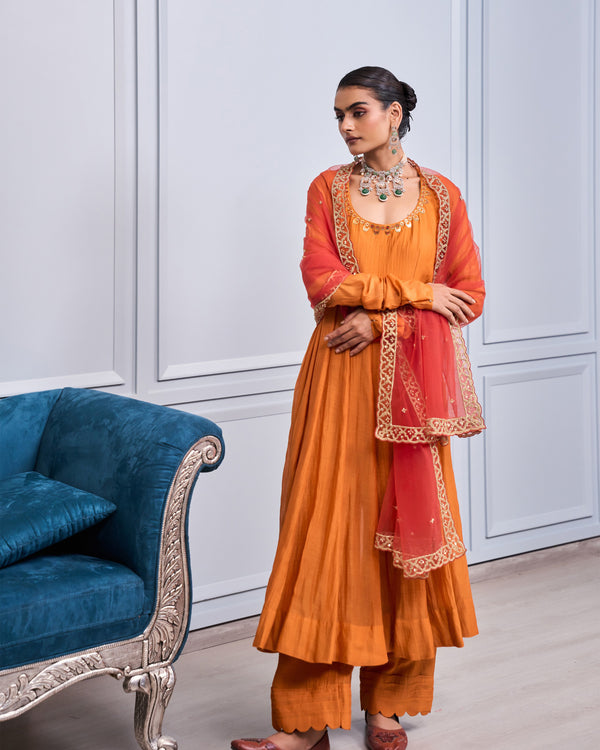 Terracotta Mirrorwork Chanderi Suit Set