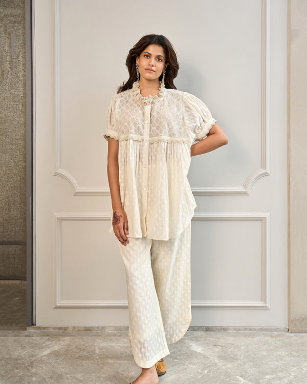 Cream Sequined Jacquard Co-ord Set