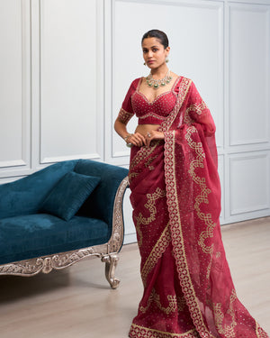 Berry Dori Embroidered Organza Saree