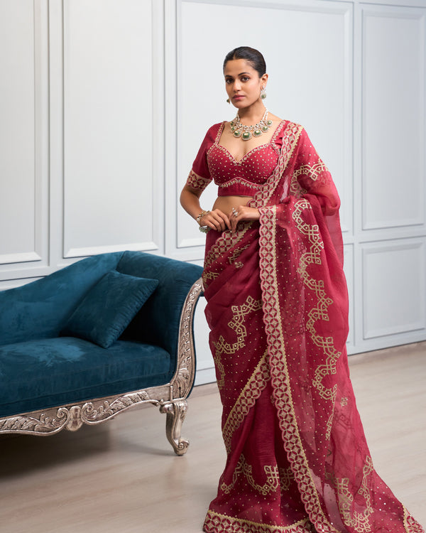 Berry Dori Embroidered Organza Saree
