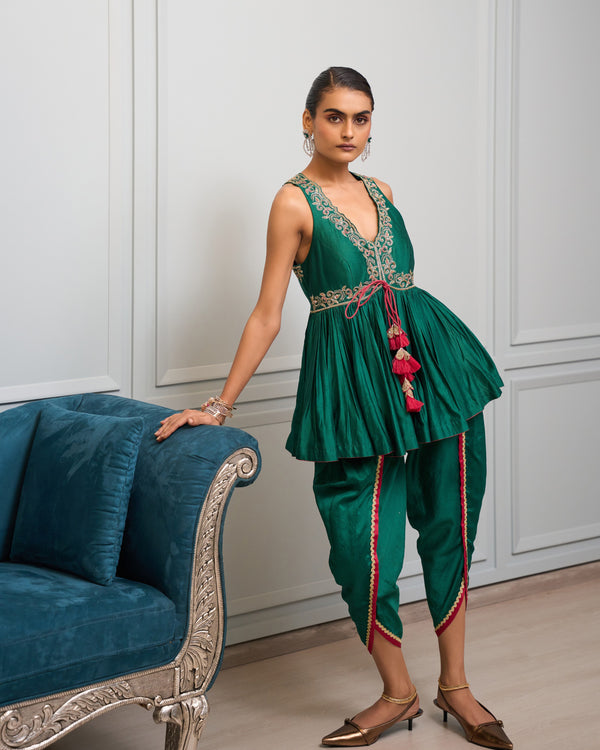 Ivy Green Peplum And Dhoti Set