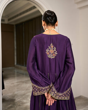 Plum Bell Sleeve Heavywork Kurta Set