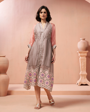 Grey Pearl Chanderi Silk Organza Dress