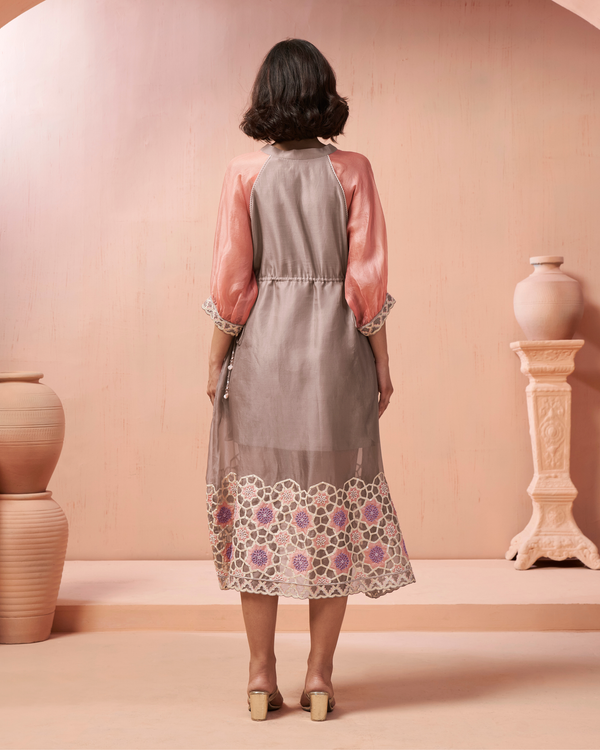 Grey Pearl Chanderi Silk Organza Dress