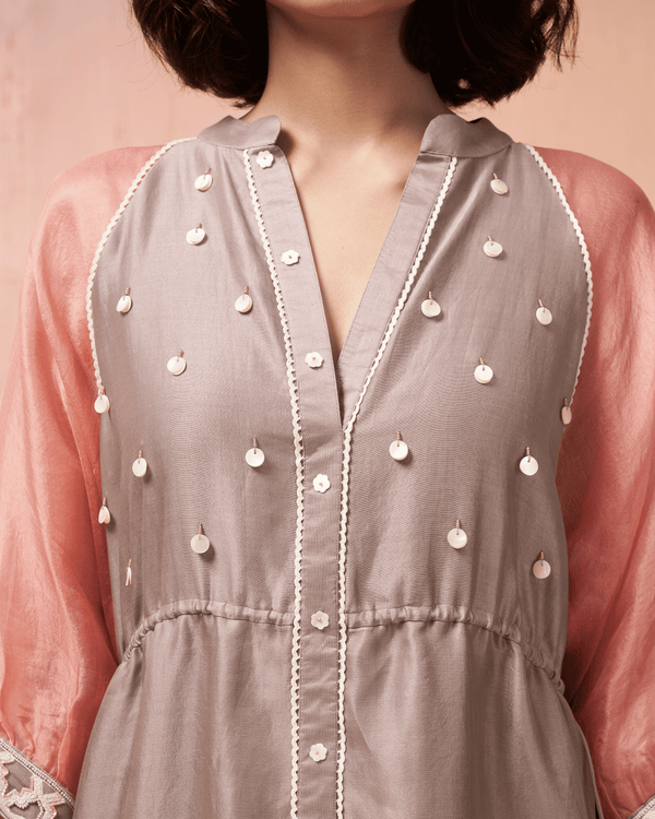 Grey Pearl Chanderi Silk Organza Dress