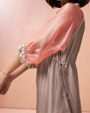 Grey Pearl Chanderi Silk Organza Dress