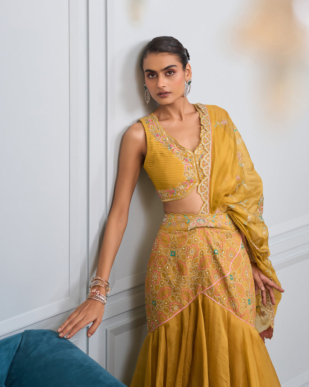 Marigold Ruffled Chiffon Saree