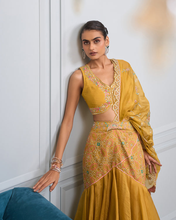 Marigold Ruffled Chiffon Saree
