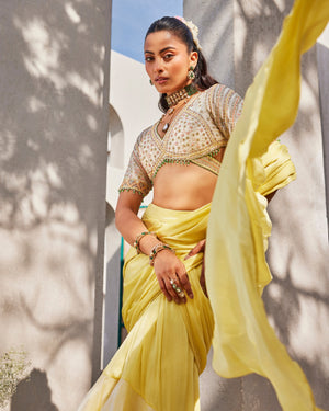 Lemon Pop Drape Saree