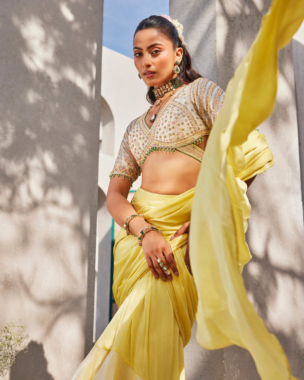 Lemon Pop Drape Saree