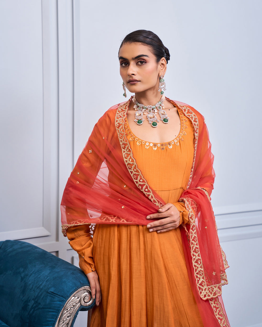 Terracotta Mirrorwork Chanderi Suit Set