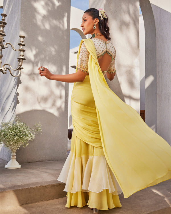 Lemon Pop Drape Saree