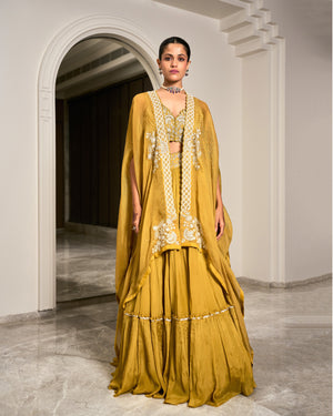 Mustard Cape Lehenga