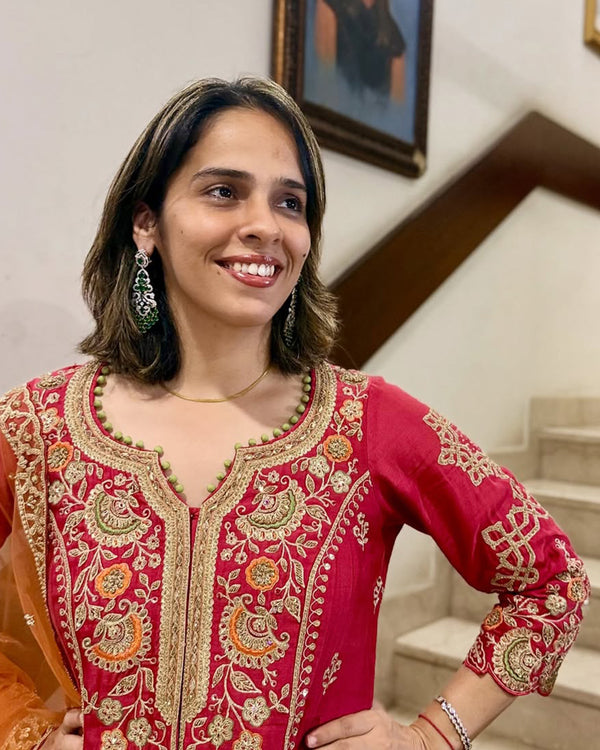 Saina Nehwal In Umber Chanderi Silk Lehenga