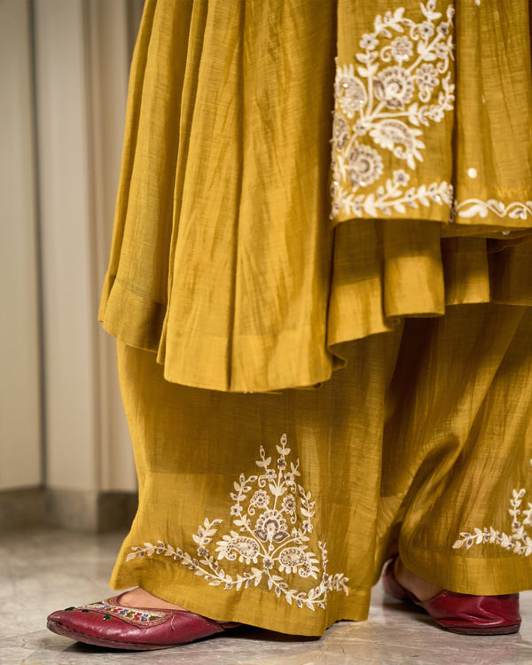 Goldenrod Embroidered Chanderi Suit Set