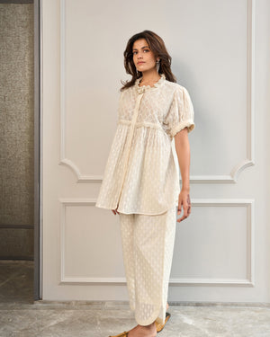 Cream Sequined Jacquard Co-ord Set