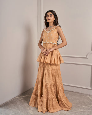 Apricot Jacquard Embroidered Skirt Set
