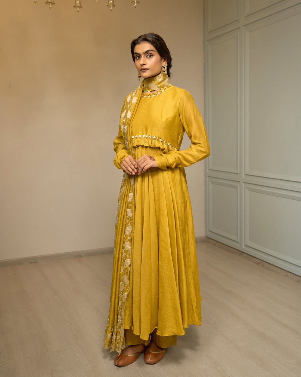 Canary Embroidered Chanderi Anarkali Set