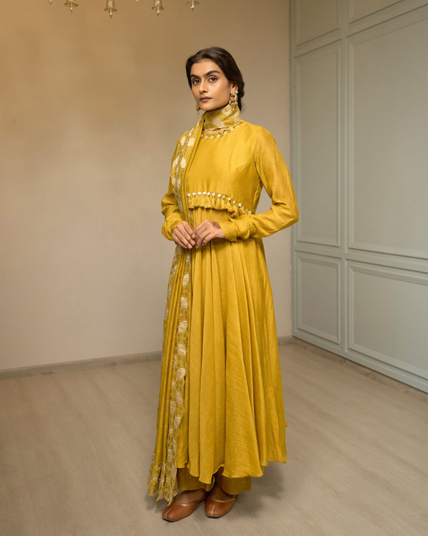 Canary Embroidered Chanderi Anarkali Set