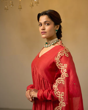 Magenta Malai Chanderi Anarkali Set