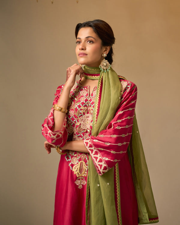 Sangria Long Chanderi Suit Set