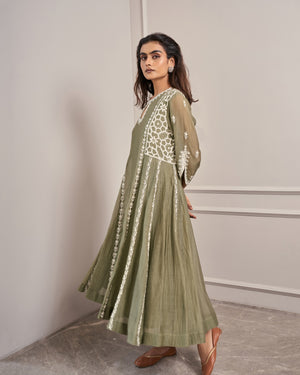 Olive Keyhole Embroidered Kurta Set