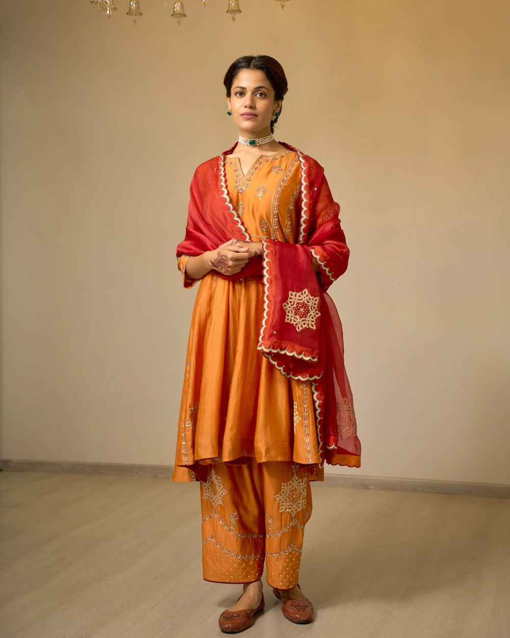Cinnamon Embroidered Chanderi Suit Set