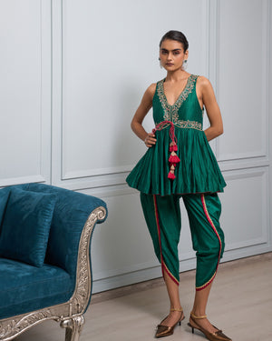 Ivy Green Peplum And Dhoti Set