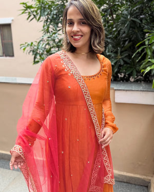 Saina Nehwal In Terracotta Mirrorwork Chanderi Suit Set