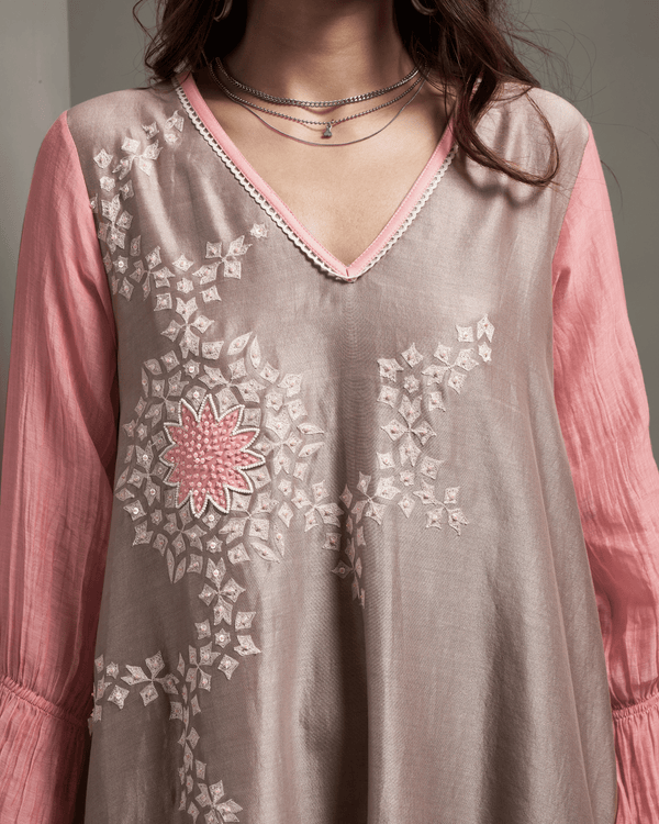 Dove Grey Malai Chanderi Dress