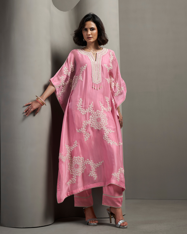 Blush Haze Organza Satin Kaftan Set