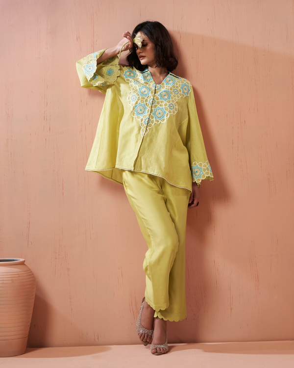 Lime Chanderi Silk Shirt Co-ord Set