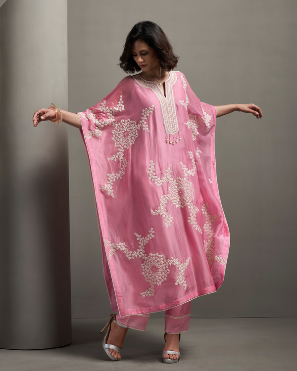 Blush Haze Organza Satin Kaftan Set