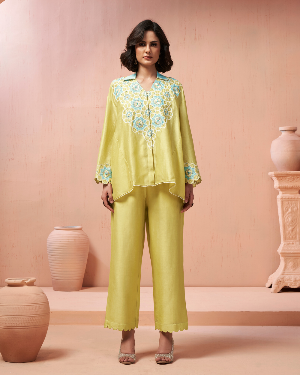 Lime Chanderi Silk Shirt Co-ord Set