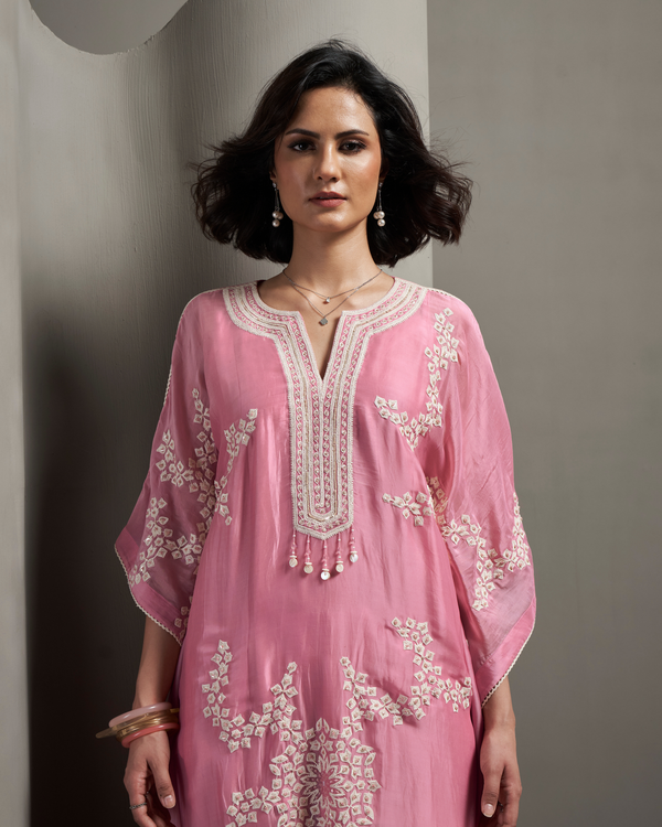 Blush Haze Organza Satin Kaftan Set