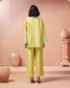 Lime Chanderi Silk Shirt Co-ord Set
