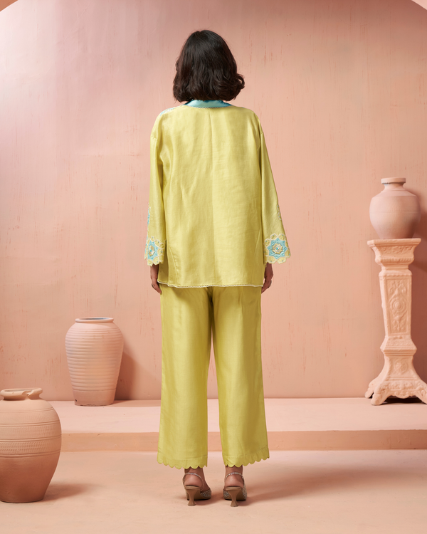 Lime Chanderi Silk Shirt Co-ord Set