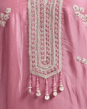 Blush Haze Organza Satin Kaftan Set