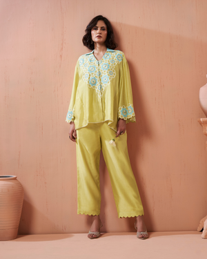 Lime Chanderi Silk Shirt Co-ord Set