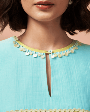 Aqua Yellow Malai Chanderi Peplum Set