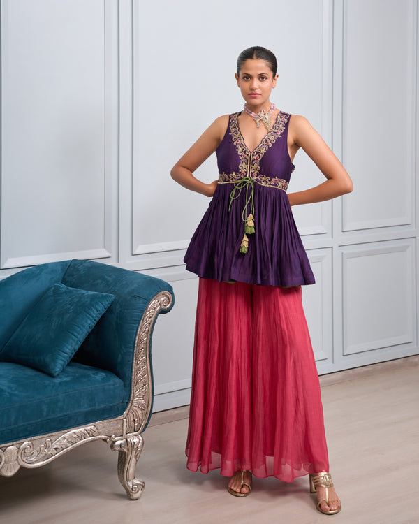 Violet Sequined Peplum Palazzo Set