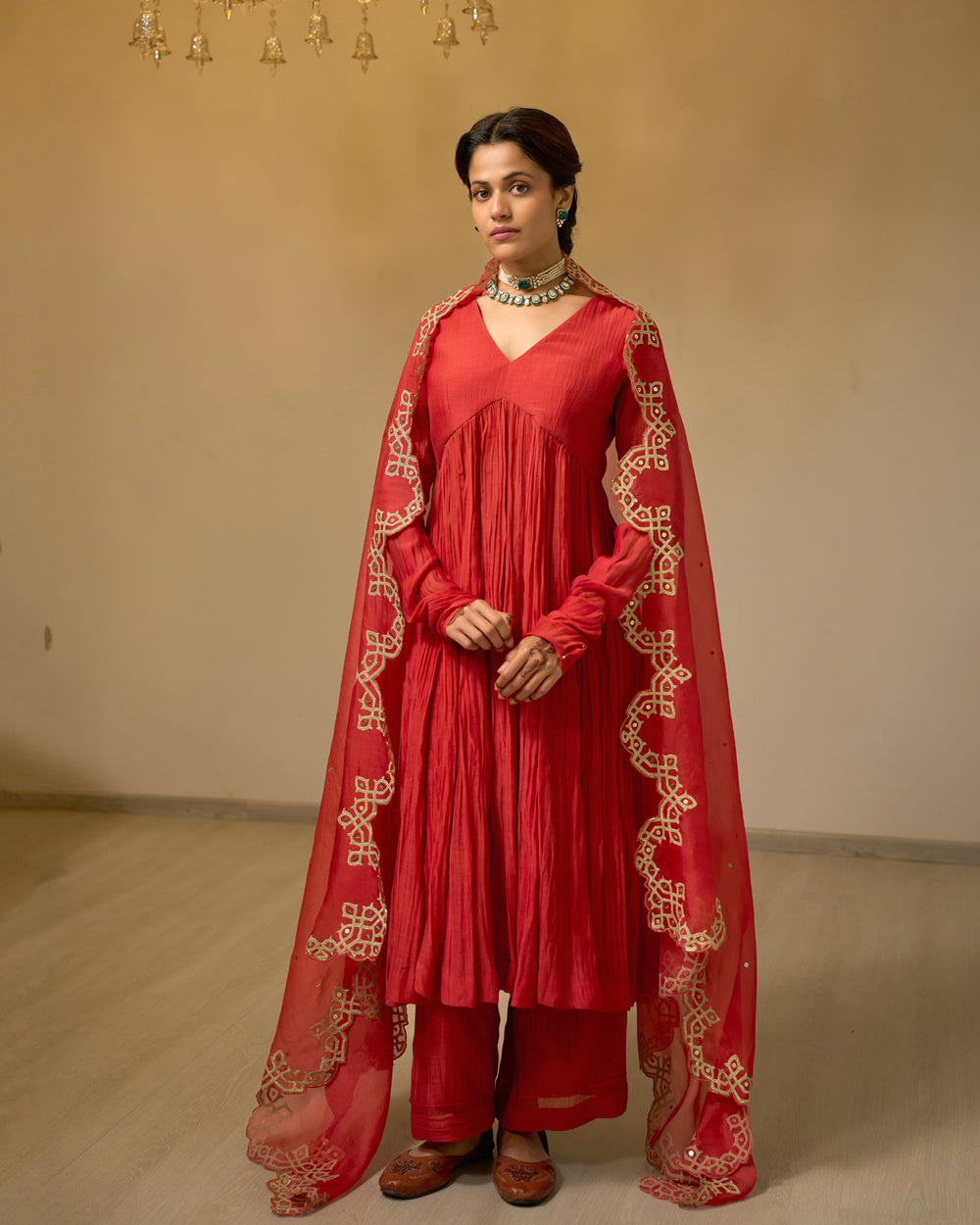 Magenta Malai Chanderi Anarkali Set